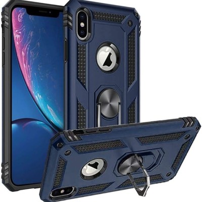 For Apple iPhone XR Ring Magnetic Kickstand Hybrid Case Cover - Blue