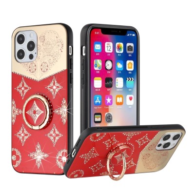 For Apple iPhone XR SPLENDID Diamond Glitter Ornaments Engraving Case Cover - Bird Heart Red