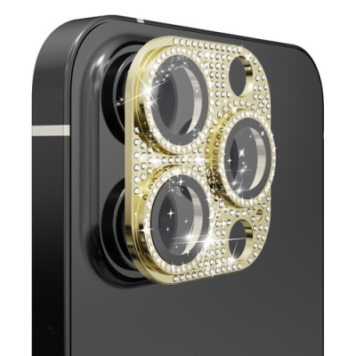For Apple iPhone 12 Pro Diamond Bling Camera Lens Full Tempered Glass - Gold