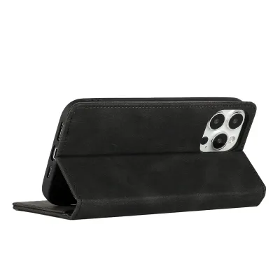 For Apple iPhone 14 6.1" Wallet Premium PU Vegan Leather ID Card Money Holder with Magnetic Closure - Black