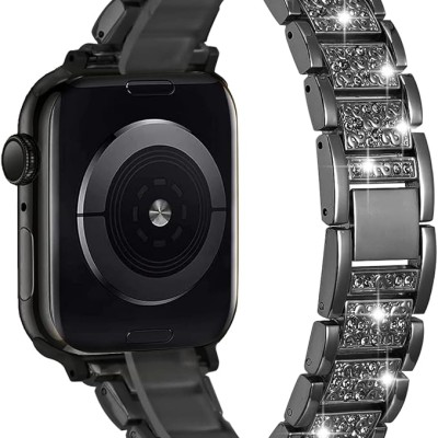 For Apple Watch Size 38/40/41mm Gem Diamond Bling Zinc Alloy Watch Band - Black