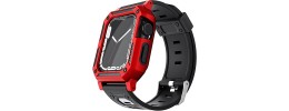 For Apple Watch Size 38/40/41mm Full Protection Tough Hybrid Watch Case + Band - Red