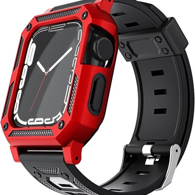 For Apple Watch Size 38/40/41mm Full Protection Tough Hybrid Watch Case + Band - Red