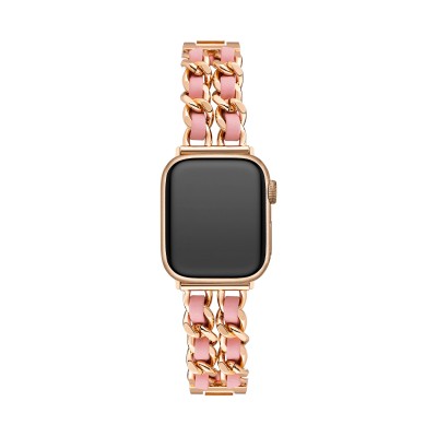 For Apple Watch Size 38/40/41mm Beautiful Zinc Alloy Leather Watch Band - Rose Gold+Purple