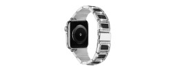For Apple Watch Size 38/40/41mm Beautiful Zinc Alloy Leather Watch Band - Silver+Black