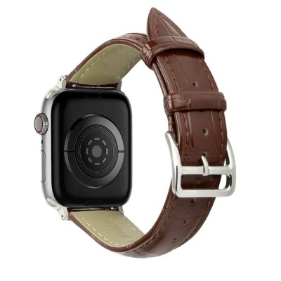 For Apple Watch Size 38/40/41mm Croc Design Leather Silver Pin Watch Band - Brown