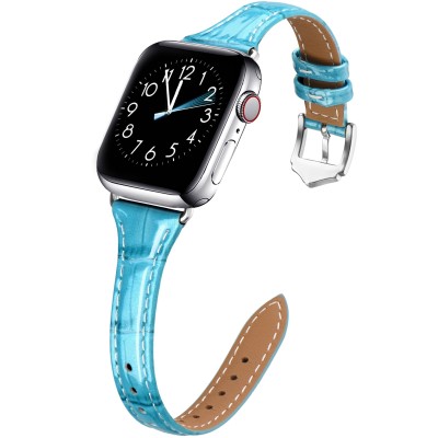 For Apple Watch Size 38/40/41mm Croc Design Leather Silver Pin Watch Band - Light Blue