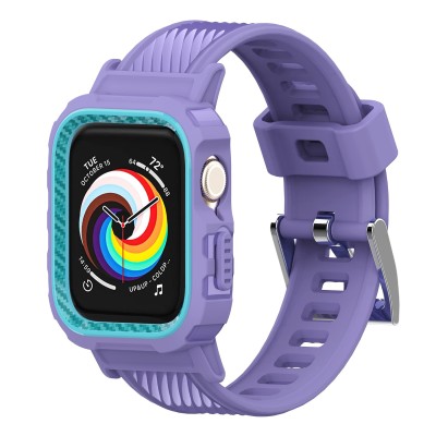 For Apple Watch Size 38/40/41mm Full Protection Tough Hybrid Watch Case + Band - Purple