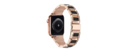 For Apple Watch Size 38/40/41mm Heart Diamond Zinc Alloy Watch Band - Rose Gold+Black Heart Accessory