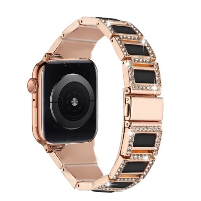 For Apple Watch Size 38/40/41mm Heart Diamond Zinc Alloy Watch Band - Rose Gold+Black Heart Accessory