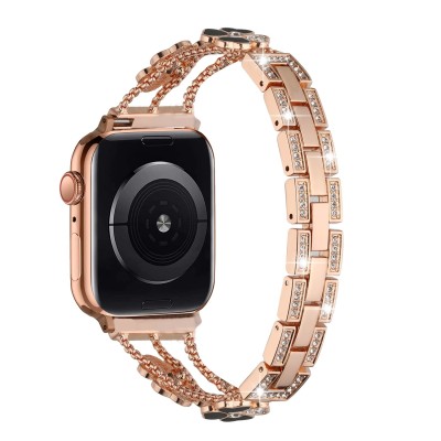 For Apple Watch Size 38/40/41mm Heart Diamond Zinc Alloy Watch Band - Rose Gold+White Heart Accessory