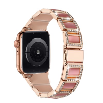For Apple Watch Size 38/40/41mm Jewel Diamond Bling Zinc Alloy Watch Band - Rose Gold+Pink