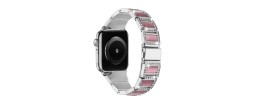 For Apple Watch Size 38/40/41mm Jewel Diamond Bling Zinc Alloy Watch Band - Silver+Pink