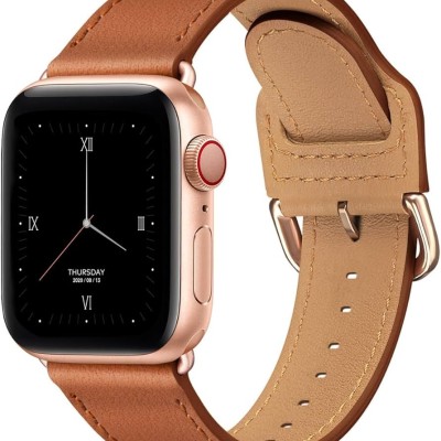 For Apple Watch Size 38/40/41mm Luxury Leather Watch Band - Light Brown