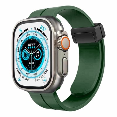 For Apple Watch Size 38/40/41mm Magnetic Buckle Premium Silicone Watch Band - Midnight Green