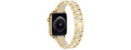 For Apple Watch Size 42/44/45mm Jewel Diamond Bling Zinc Alloy Watch Band - Rose Gold+Black