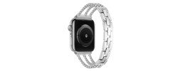 For Apple Watch Size 42/44/45mm Jewel Diamond Bling Zinc Alloy Watch Band - Silver+Black