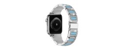 For Apple Watch Size 42/44/45mm Jewel Diamond Bling Zinc Alloy Watch Band - Silver+Light Blue