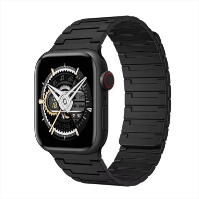 For Apple Watch Size 42/44/45mm Magnetic Buckle Premium Silicone Watch Band - Black