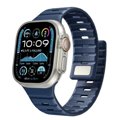 For Apple Watch Size 42/44/45mm Magnetic Buckle Premium Silicone Watch Band - Blue