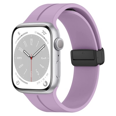 For Apple Watch Size 42/44/45mm Magnetic Buckle Premium Silicone Watch Band - Light Purple