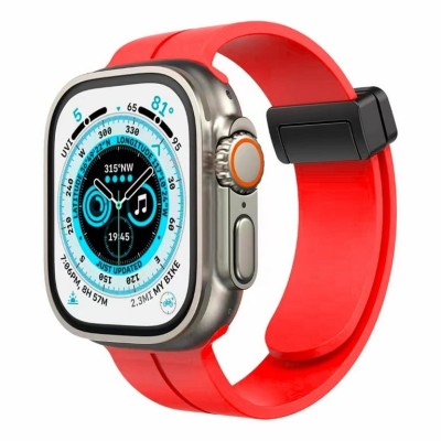 For Apple Watch Size 42/44/45mm Magnetic Buckle Premium Silicone Watch Band - Red