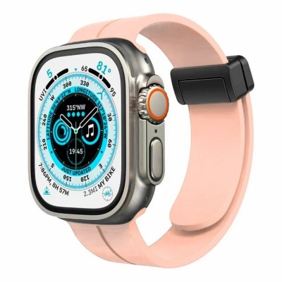 For Apple Watch Size 42/44/45mm Magnetic Buckle Premium Silicone Watch Band - Rose Gold