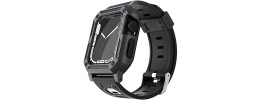 For Apple Watch Size 42/44/45mm Ultra 49mm Full Protection Tough Hybrid Watch Case + Band - Black