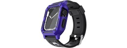 For Apple Watch Size 42/44/45mm Ultra 49mm Full Protection Tough Hybrid Watch Case + Band - Purple