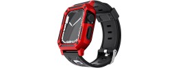 For Apple Watch Size 42/44/45mm Ultra 49mm Full Protection Tough Hybrid Watch Case + Band - Red