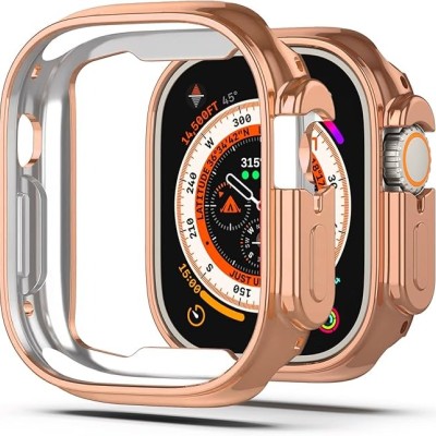 For Apple Watch Size 49mm Full Coverage RoseGold with Tempered Glass iWatch Screen Frame - Chromed Rose Gold+Pink