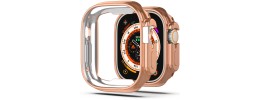 For Apple Watch Size 49mm Full Coverage RoseGold with Tempered Glass iWatch Screen Frame - Chromed Rose Gold+White