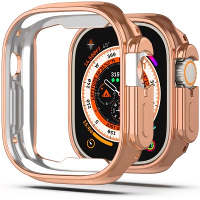 For Apple Watch Size 49mm Full Coverage RoseGold with Tempered Glass iWatch Screen Frame - Chromed Rose Gold+White