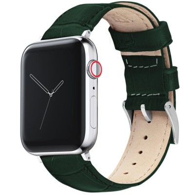 For Apple Watch Size Ultra 49/42/44/45mm Criss Cross Design Leather Watch Band - Green