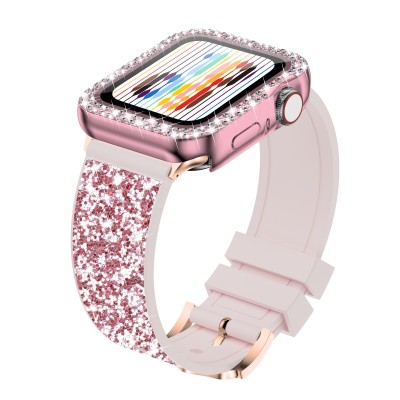 For Apple Watch Size Ultra 49/42/44/45mm Gem Diamond Bling Zinc Alloy Watch Band - Pink