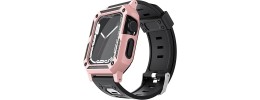 For Apple Watch Size 38/40/41mm Full Protection Tough Hybrid Watch Case + Band - Rose Gold