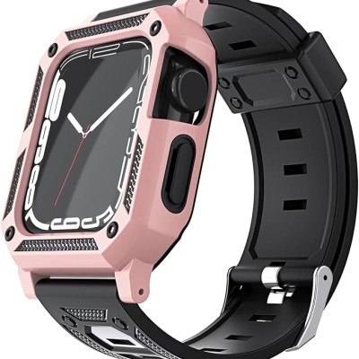 For Apple Watch Size 38/40/41mm Full Protection Tough Hybrid Watch Case + Band - Rose Gold