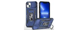 For Apple iPhone XR Utter Tough Metal Ring Movable Camera Window Hybrid Case Cover - Navy blue