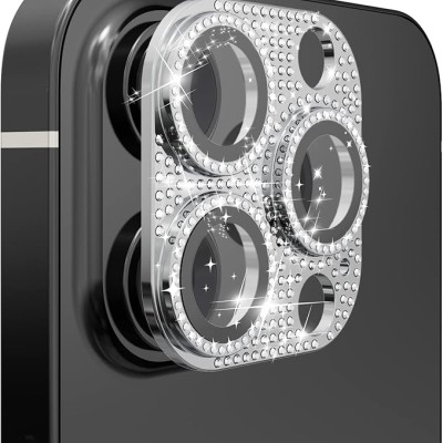 For Apple iPhone 11 Pro/11 Pro Max Diamond Bling Camera Lens Full Tempered Glass - Silver