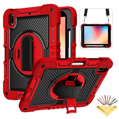 For Apple iPad 10th Gen 2022 3in1 Multi-Functional Tablet Case for Hand, Shoulder, Pencil & Stand - Red