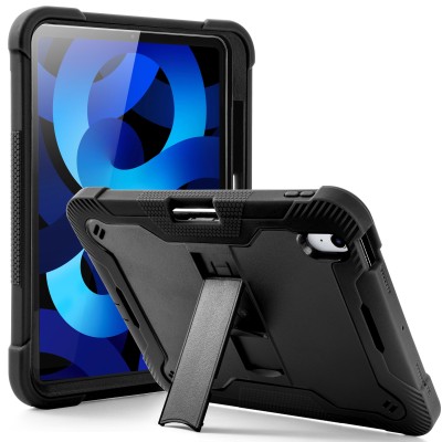 For Apple iPad 10th Gen 2022 Butterfly Kickstand 3in1 Tough Hybrid Case Cover with Shoulder Strap - Black/Black