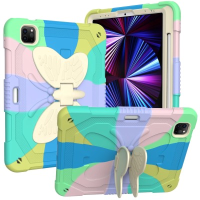 For Apple iPad 10th Gen 2022 Butterfly Kickstand 3in1 Tough Hybrid Case Cover with Shoulder Strap - Light Green