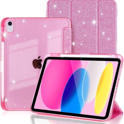 For Apple iPad 10th Gen 2022 Tablet Glitter Ultra Thick Transparent Hybrid Case Cover - Glitter Pink