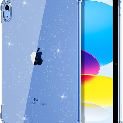 For Apple iPad 10th Gen 2022 Tablet Glitter Ultra Thick Transparent Hybrid Case Cover - Glitter Smoke