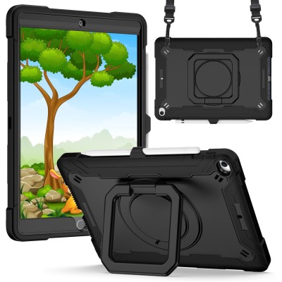 For Apple iPad 10th Gen 2022 Tablet Tough Hybrid Rotating 360 Degree Kickstand - Black+Black