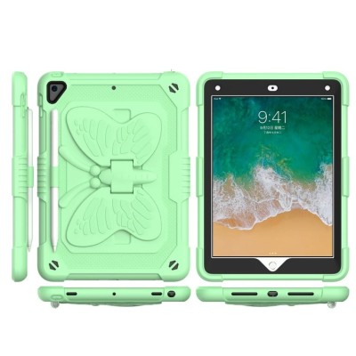 For Apple iPad 8/7 10.2 inch Butterfly Kickstand 3in1 Tough Hybrid Case Cover with Shoulder Strap - Colorful Green