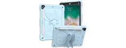 For Apple iPad 8/7 10.2 inch Butterfly Kickstand 3in1 Tough Hybrid Case Cover with Shoulder Strap - Light Blue