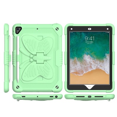 For Apple iPad 8/7 10.2 inch Butterfly Kickstand 3in1 Tough Hybrid Case Cover with Shoulder Strap - Light Green