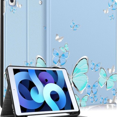 For Apple iPad 8/7 10.2 inch Bow Hands Kickstand Tablet Case Cover - Blue