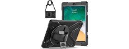 For Apple iPad 9.7 inch Tablet Complete 360 Tough Hybrid Kickstand with Shoulder Hand Strap - Black